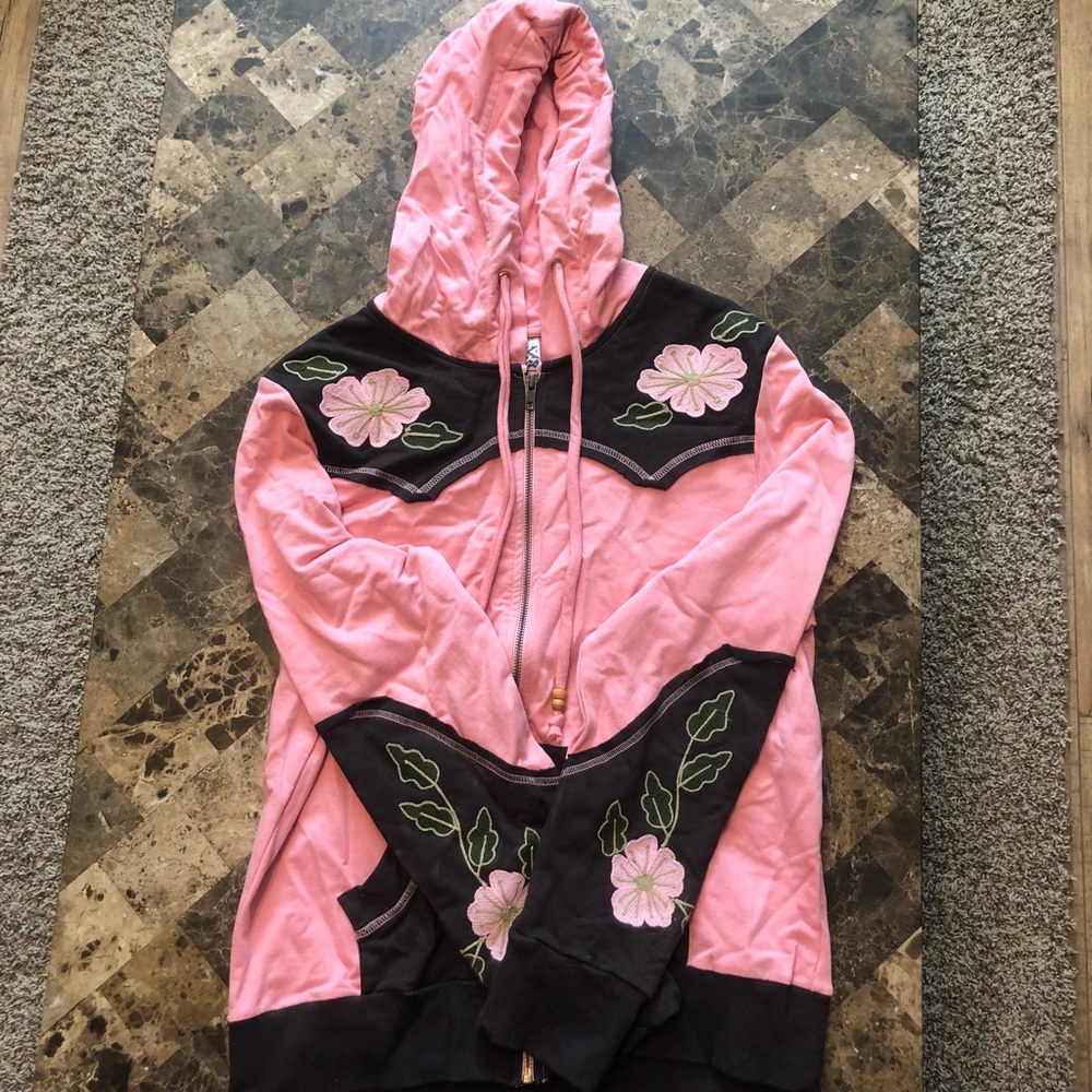 Pink Cattlelac Floral Western Sweatshirt Size LG